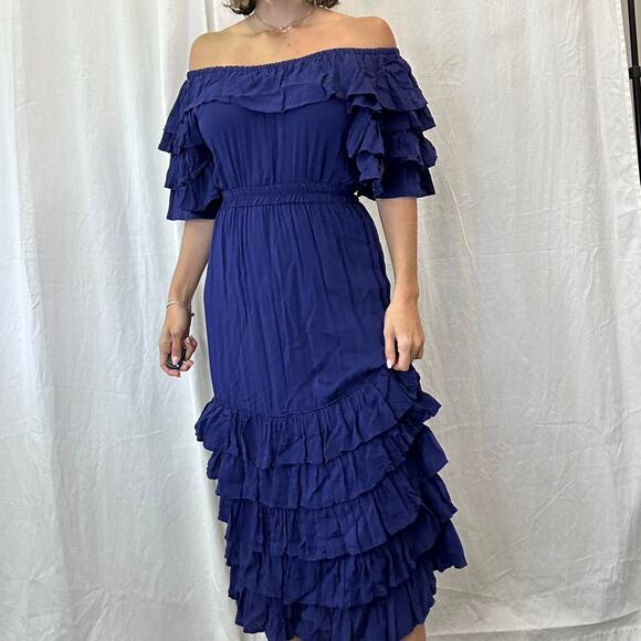 Oxford Dry Goods Company Women's Small 2-Piece Skirt Set Blue Ruffle - Picture 1 of 3